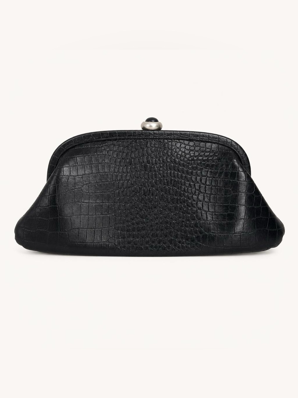 Vintage Black Croc-Embossed Clutch Purse With Chain Strap